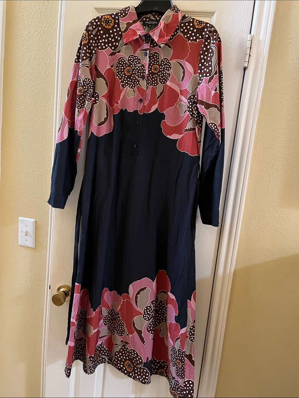 Magari Navy Dress with Pink Floral Border-Medium-Made In Italy 🇮🇹